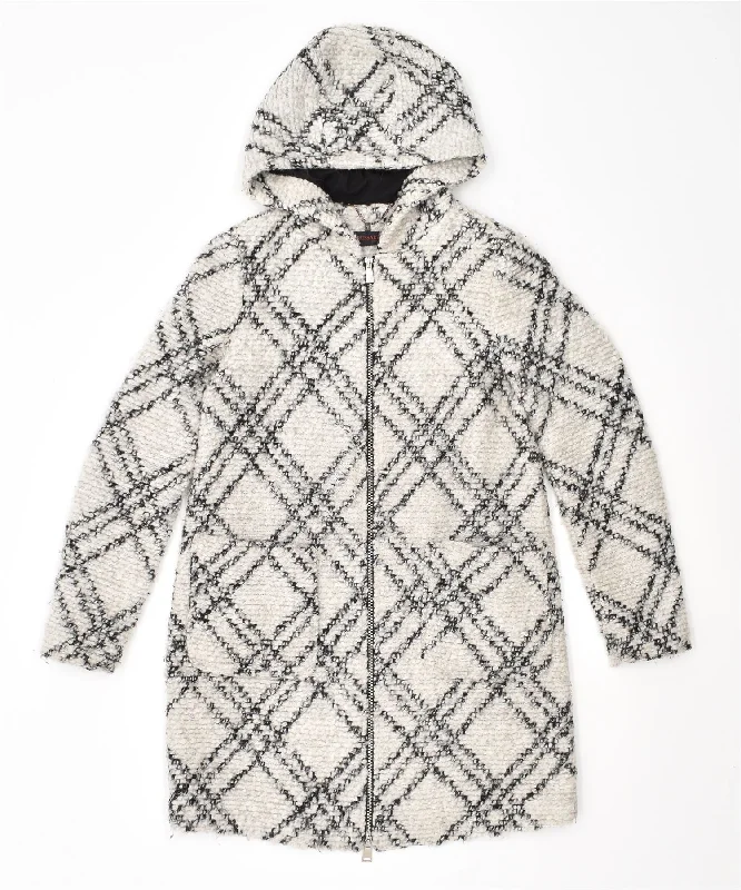 Clothes Sales TRUSSARDI Womens Overcoat IT 42 Medium White Check Polyester
