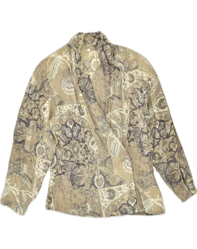 Chic Casual Wardrobe Essentials VINTAGE Womens 1 Button Blazer Jacket UK 10 Small Brown Floral Viscose