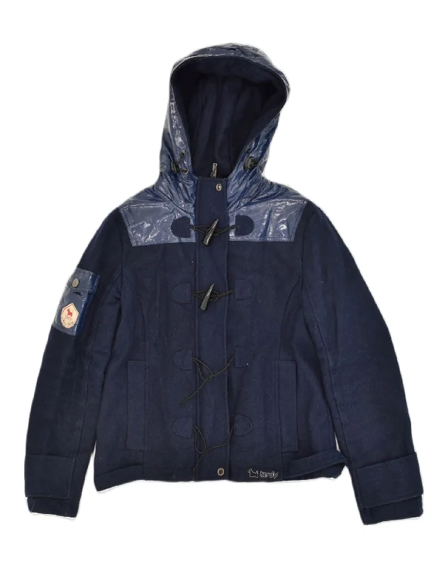 Exclusive Discount VINTAGE Womens Hooded Duffle Jacket UK 14 Large Navy Blue Wool