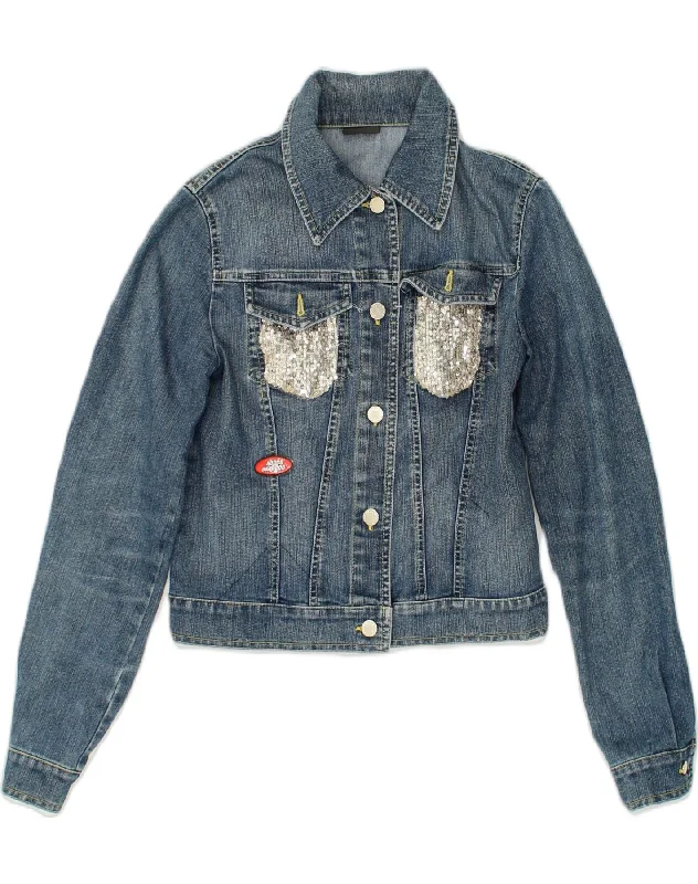 Weekend Sale ROCCOBAROCCO Womens Slim Fit Denim Jacket UK 12 Medium Navy Blue Cotton Weekend Sale ROCCOBAROCCO Womens Slim Fit Denim Jacket UK 12 Medium Navy Blue Cotton