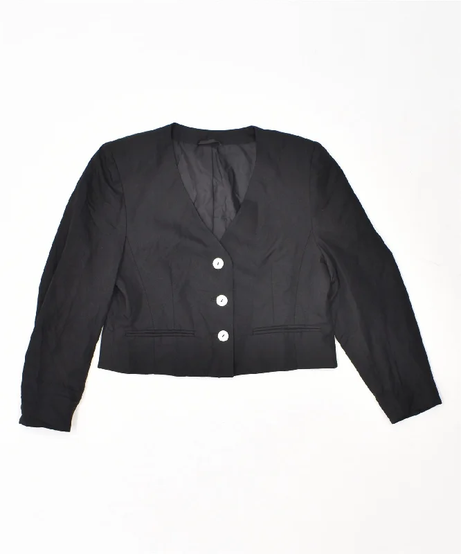 Sale On Sale VINTAGE Womens Crop 3 Button Blazer Jacket UK 6 XS Black Viscose