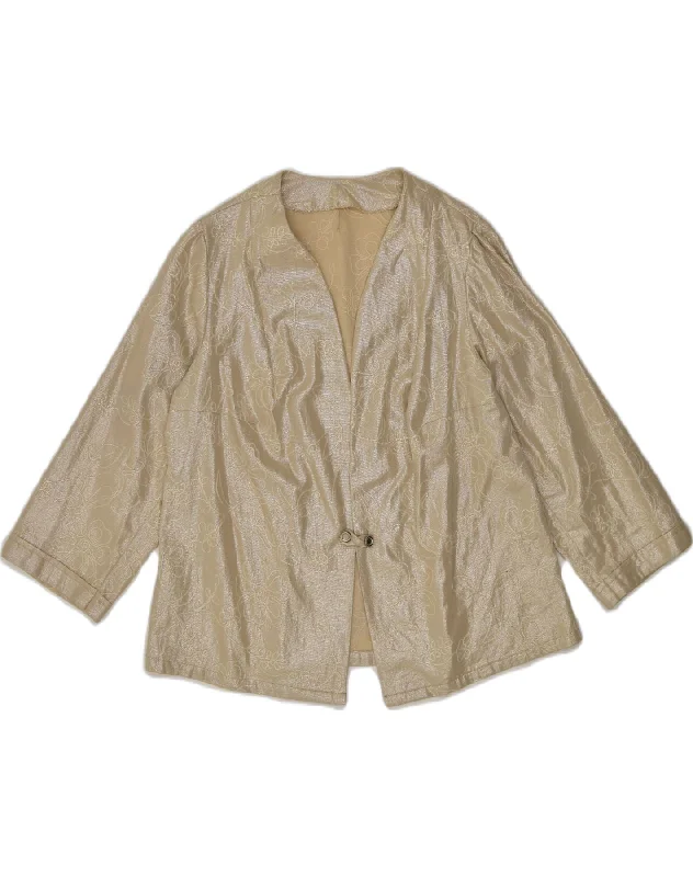 Athleisure Wear VINTAGE Womens 1 Button Blazer Jacket UK 14 Large Gold Floral