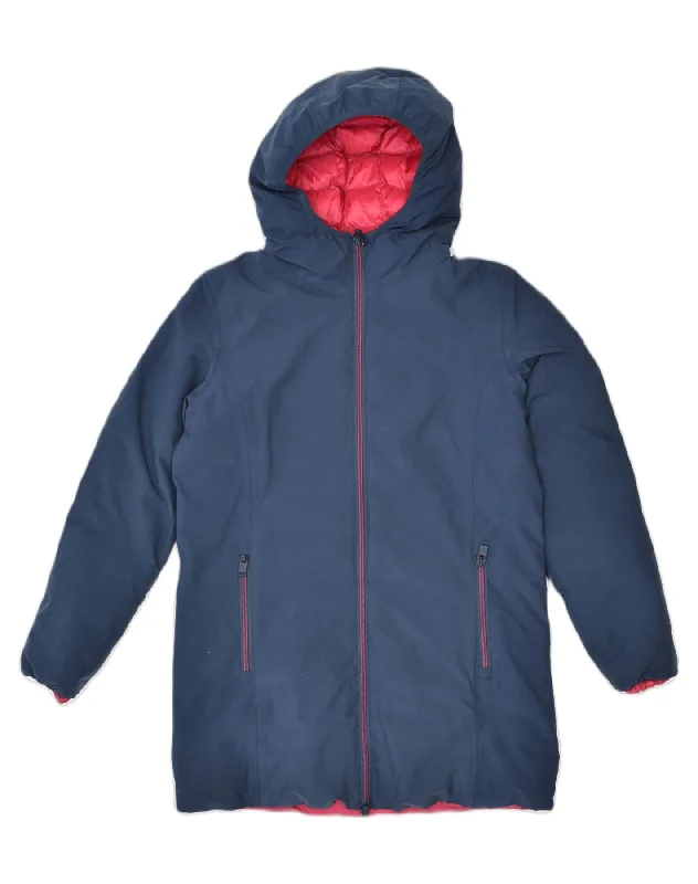 Clothes Woman VINTAGE Womens Hooded Reversible Padded Jacket UK 14 Large Navy Blue