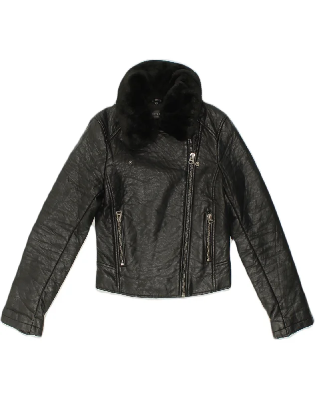 Women's Online Clothing Boutique TOPSHOP Womens Sherpa Biker Jacket UK 6 XS  Black Polyester