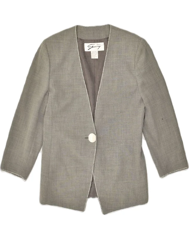 Women's Clothes GENNY Womens 1 Button Blazer Jacket UK 12 Medium Grey Wool