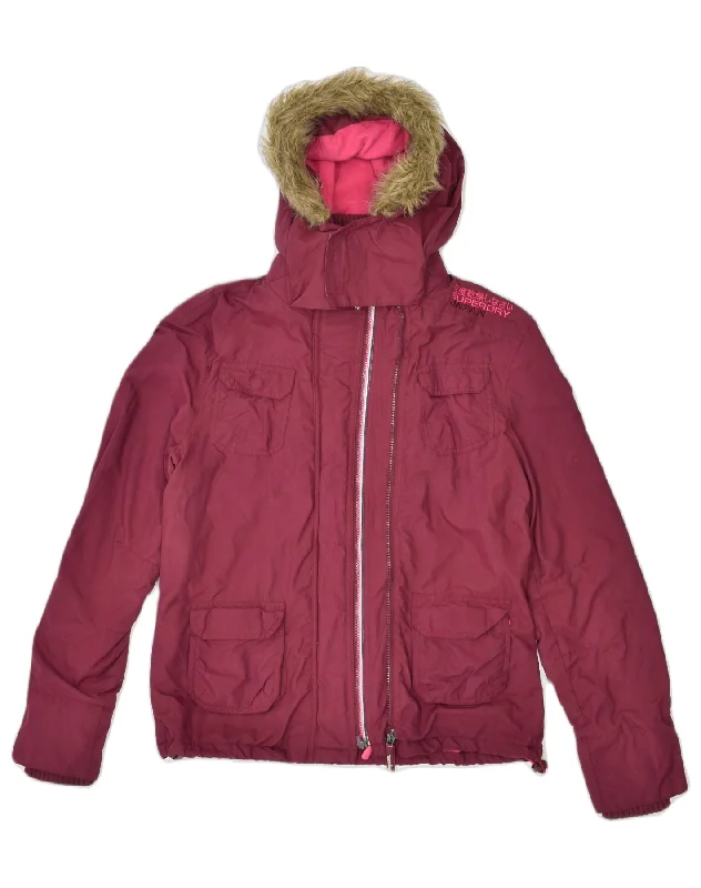 Chic Clothes For Women SUPERDRY Womens Hooded Rain Jacket Medium Maroon Nylon
