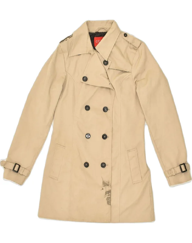 Casual Clothing For Women GUESS Womens Double Breasted Trench Coat UK 4 XS Beige Cotton Casual Clothing For Women GUESS Womens Double Breasted Trench Coat UK 4 XS Beige Cotton