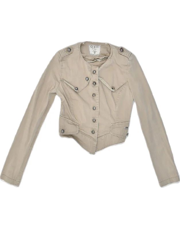 Women's Urban Clothing GUESS Womens Crop Denim Jacket UK10 Small Beige Cotton