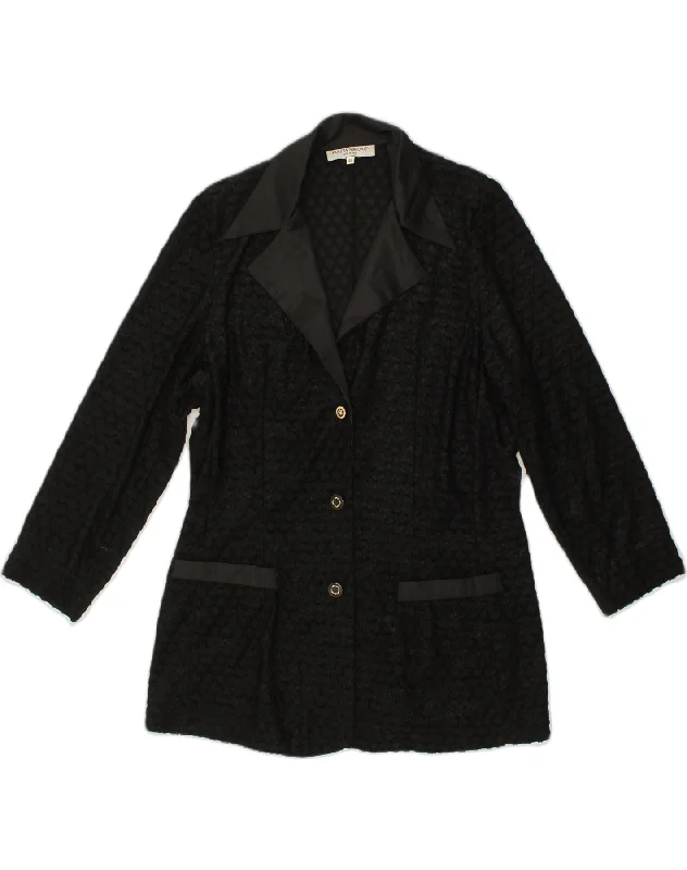 Trendy Women's Apparel VINTAGE Womens 3 Button Blazer Jacket IT 46 Large Black Geometric