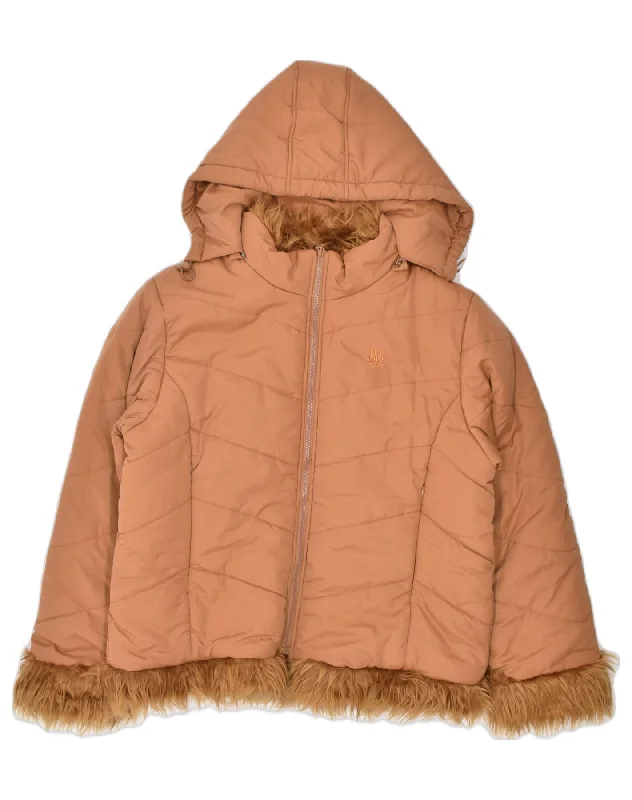 Bundle Offer VINTAGE Womens Hooded Padded Jacket UK 18 XL Brown Polyester