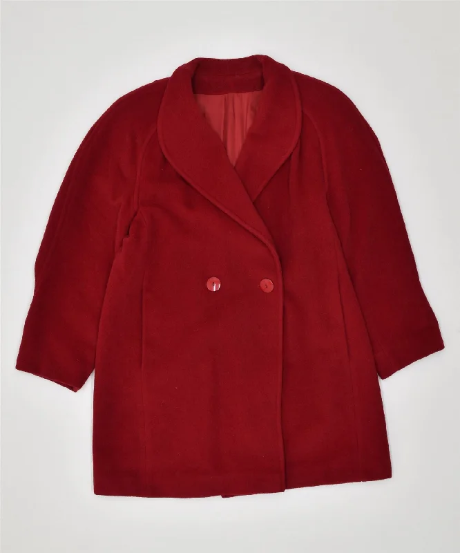 Sporty Streetwear VINTAGE Womens Double Breasted Overcoat UK 16 Large Red Wool