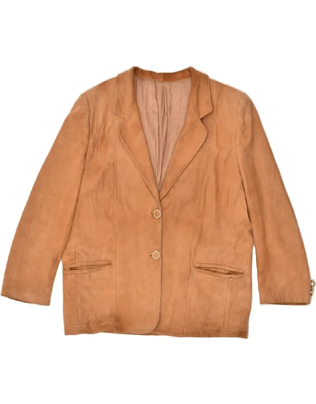 Sale On Sale VINTAGE Womens Leather 2 Button Blazer Jacket UK 14 Medium Beige