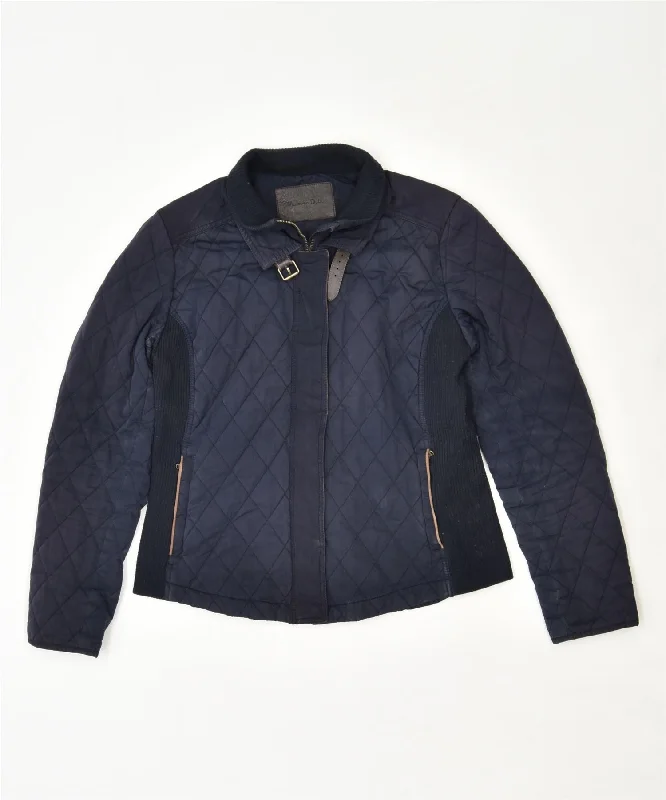 Clothes Sales MASSIMO DUTTI Womens Quilted Jacket UK 14 Medium Navy Blue Polyester