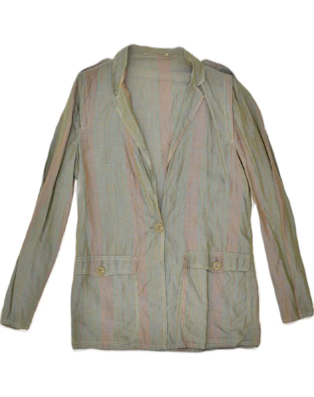 Women's Fashion Clothing VINTAGE Womens Military 1 Button Blazer Jacket UK 14 Medium Grey Striped