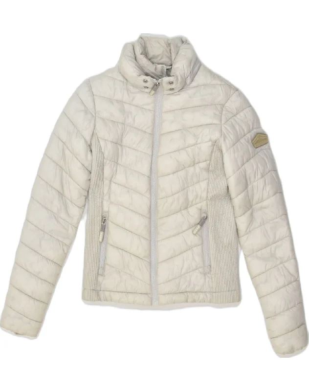 Women's Trendy Apparel SUPERDRY Womens Padded Jacket UK 6 XS Grey Polyester