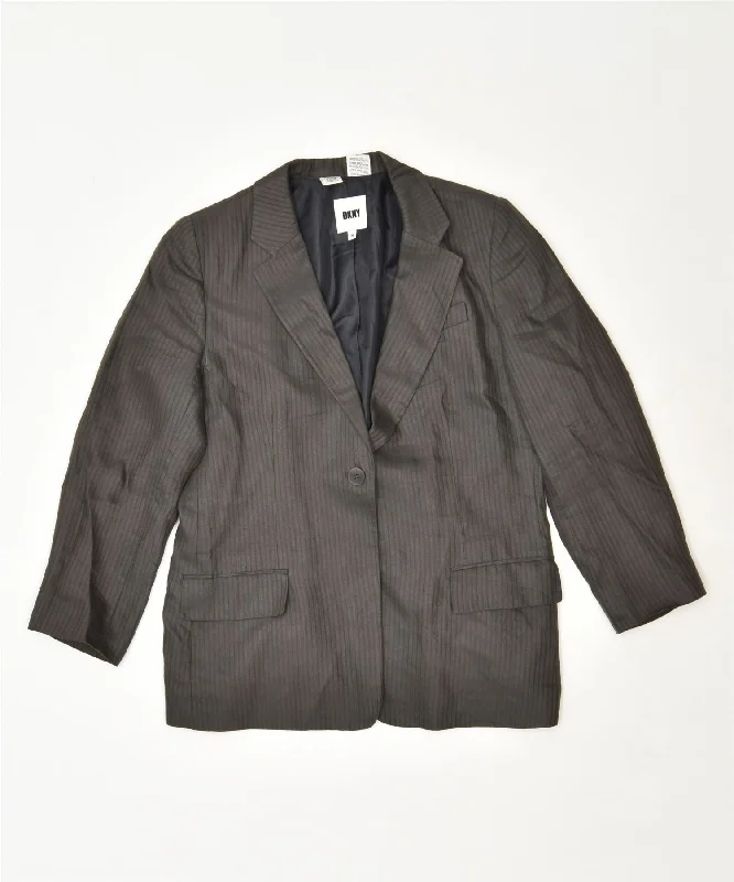 Exclusive Women's Fashion Collection DKNY Womens 1 Button Blazer Jacket UK 14 Large Grey Pinstripe Linen Exclusive Women's Fashion Collection DKNY Womens 1 Button Blazer Jacket UK 14 Large Grey Pinstripe Linen