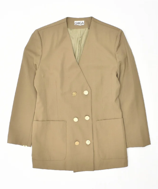 Unique Women's Fashion Pieces GHIGA Womens Double Breasted Blazer Jacket UK 16 Large Khaki Wool Vintage Unique Women's Fashion Pieces GHIGA Womens Double Breasted Blazer Jacket UK 16 Large Khaki Wool Vintage