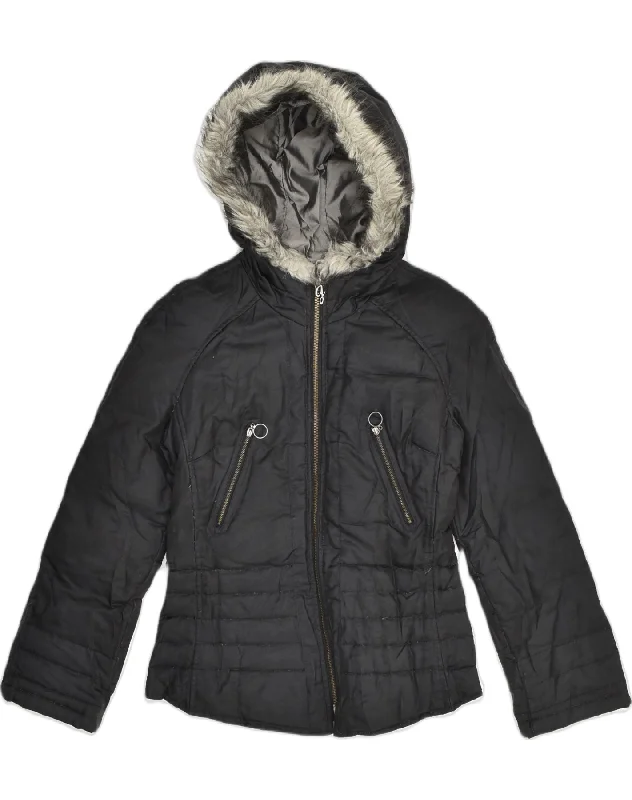 Clothing Woman GUESS Womens Hooded Padded Jacket UK 8 Small Black Polyamide