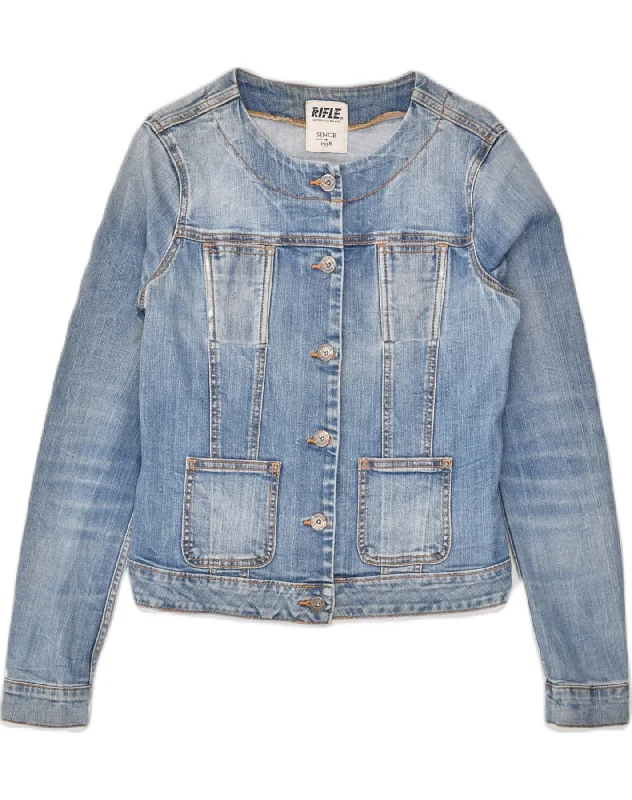Casual Apparel For Women RIFLE Womens Denim Jacket UK 12 Medium Blue Cotton