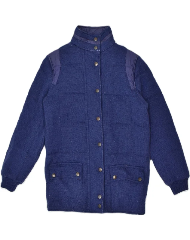 Sophisticated Women's Fashion VINTAGE Womens Knit Jacket UK14 Large Navy Blue Wool