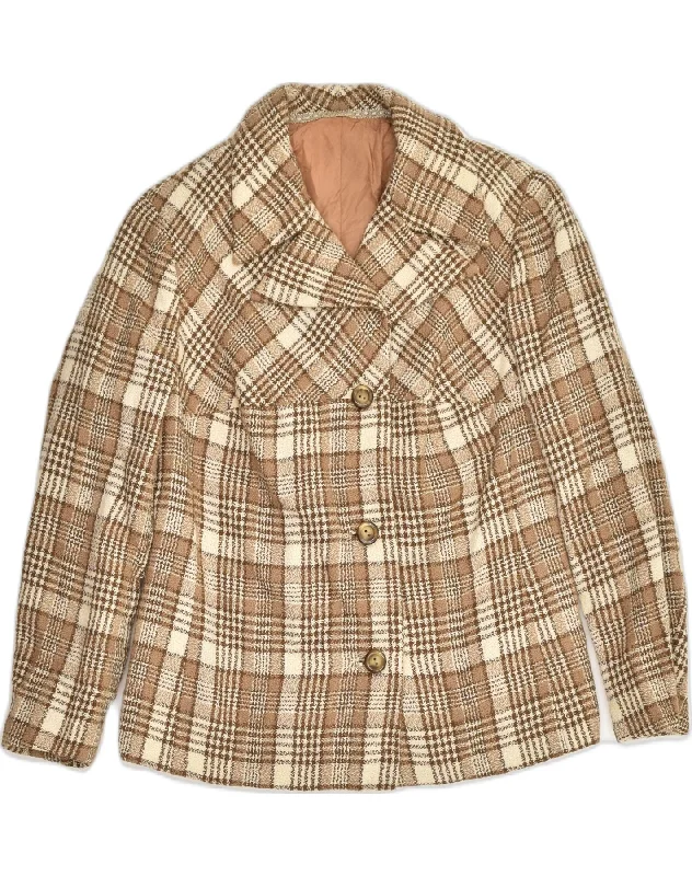 Women's Chic Outfit VINTAGE Womens 3 Button Blazer Jacket UK 12 Medium Brown Check