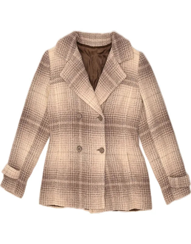 Chic Casual Style VINTAGE Womens Pea Coat UK 10 Small Beige Check