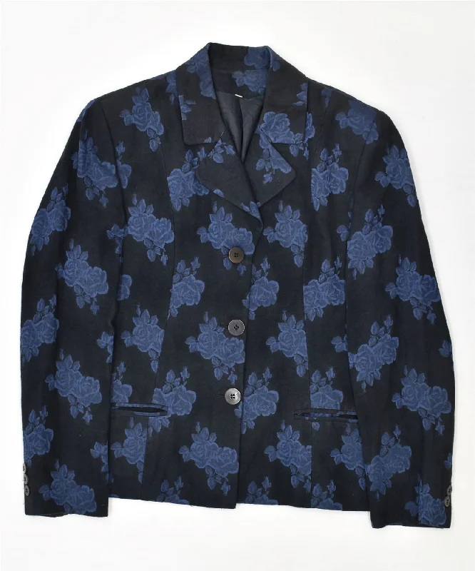 Women's Comfortable Lounge Attire VINTAGE Womens 3 Button Blazer Jacket IT 40 Small Black Floral Polyester Women's Comfortable Lounge Attire VINTAGE Womens 3 Button Blazer Jacket IT 40 Small Black Floral Polyester