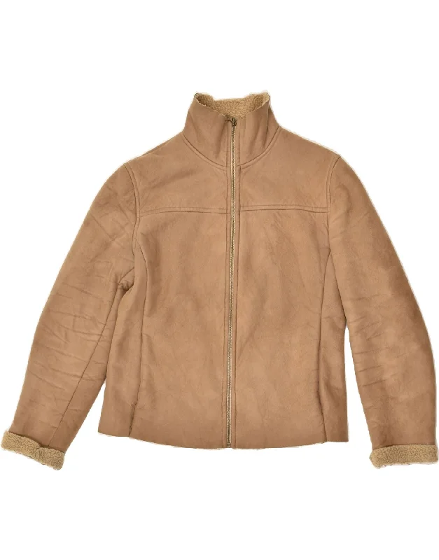 Women's Attire CALVIN KLEIN Womens Sherpa Jacket UK 14 Large Brown Polyester