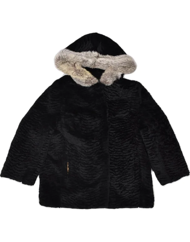 Women's Elegant Evening Outfit VINTAGE Womens Hooded Faux Fur Overcoat UK 16 Large Black Women's Elegant Evening Outfit VINTAGE Womens Hooded Faux Fur Overcoat UK 16 Large Black