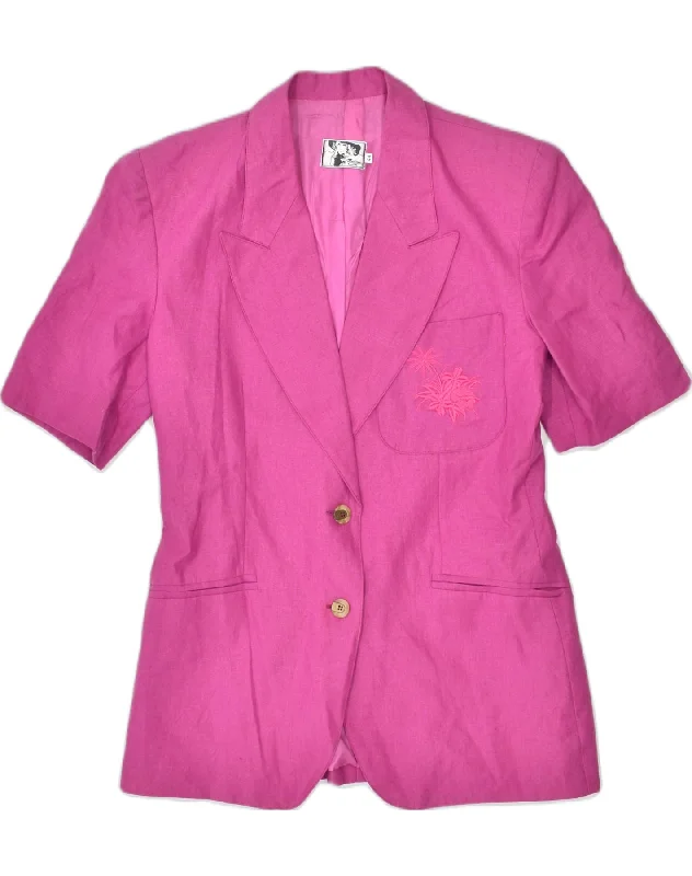 Women's Attire VINTAGE Womens 2 Button Short Sleeve Blazer Jacket IT 44 Medium Pink Linen Women's Attire VINTAGE Womens 2 Button Short Sleeve Blazer Jacket IT 44 Medium Pink Linen