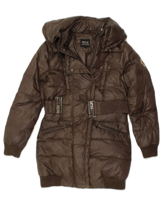 Women's Activewear Attire RIFLE Womens Padded Coat UK 14 Medium Brown Polyester