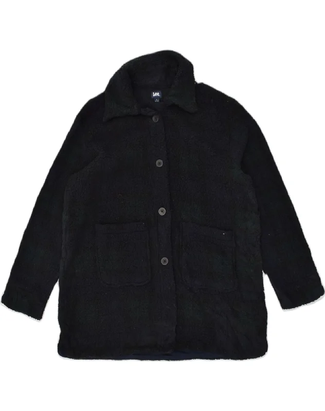 Outfits For Women LEE Womens Fleece Overcoat UK 16 Large Navy Blue Check Polyester
