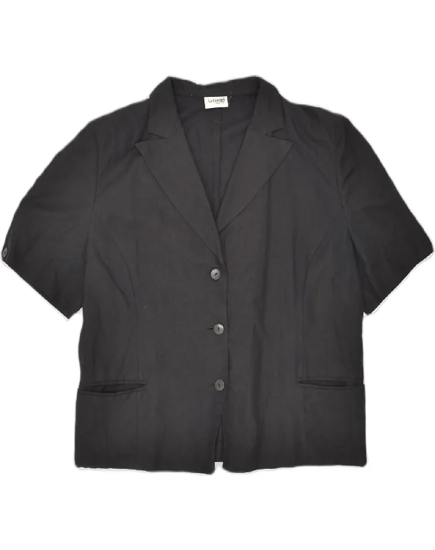 Sale Clearance LA CORDEE Womens Short Sleeve 3 Button Blazer Jacket UK 20 2XL Black