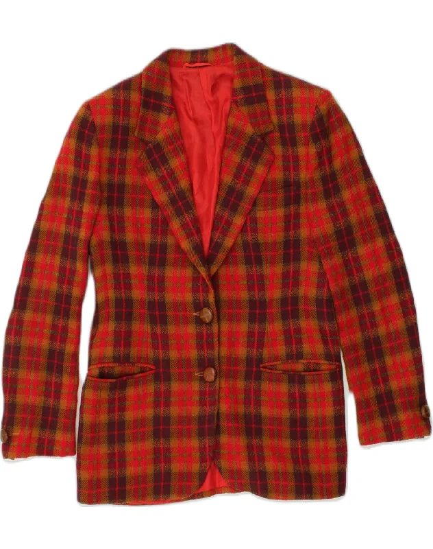 Boho Chic Fashion CARACTERE Womens 2 Button Blazer Jacket UK 10 Small Red Plaid Wool Boho Chic Fashion CARACTERE Womens 2 Button Blazer Jacket UK 10 Small Red Plaid Wool