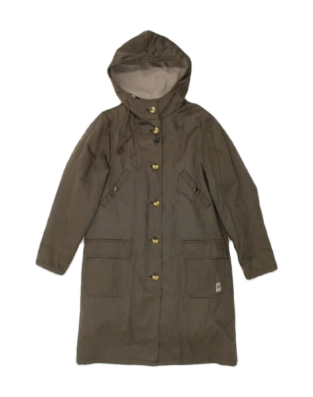 Women's Transitional Clothes LEE Womens Hooded Overcoat UK 14 Medium Grey Cotton