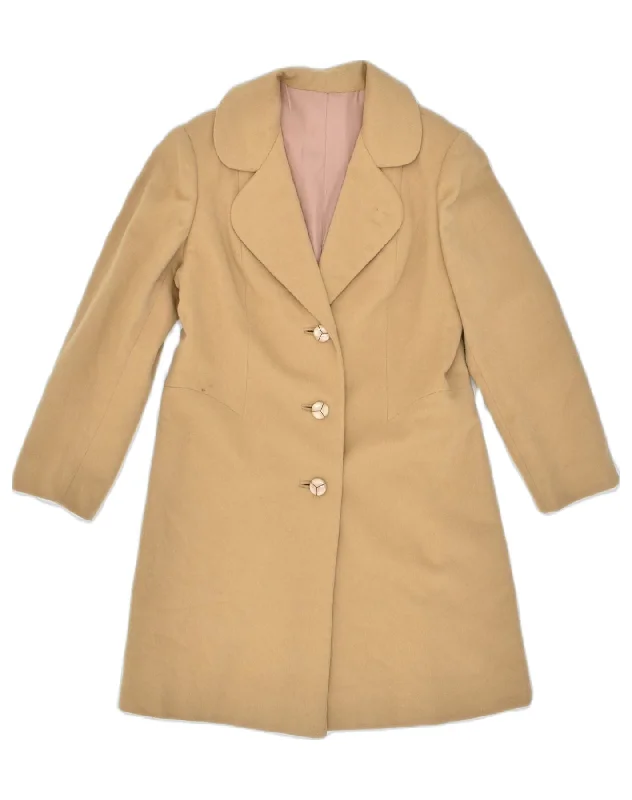 Vintage-Inspired Women's Apparel VINTAGE Womens 3 Button Chesterfield Coat UK 14 Large Brown Wool