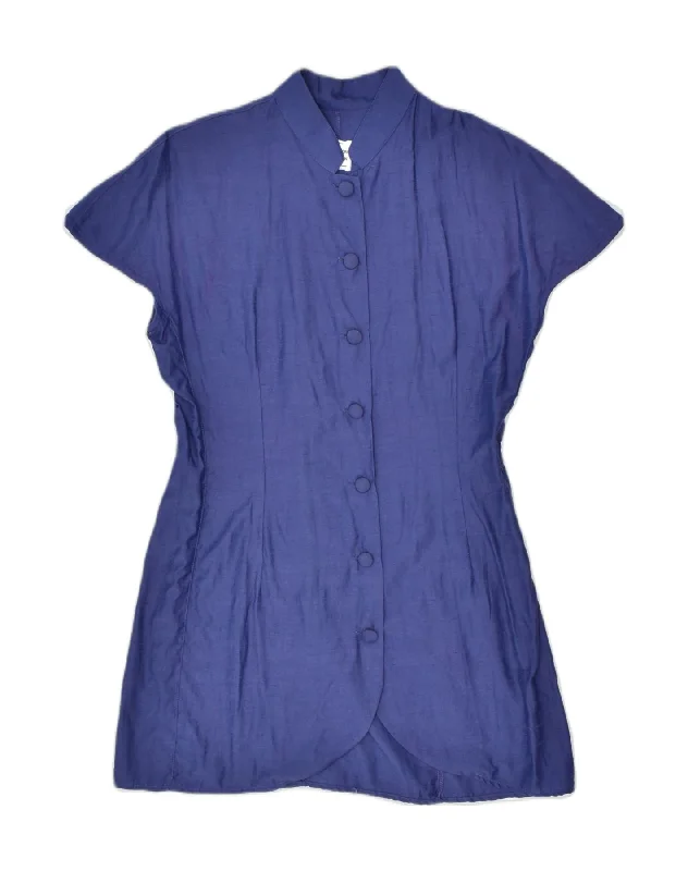 Clothing Woman BENETTON Womens Short Sleeve Blazer Jacket IT 46 Large Blue Rayon