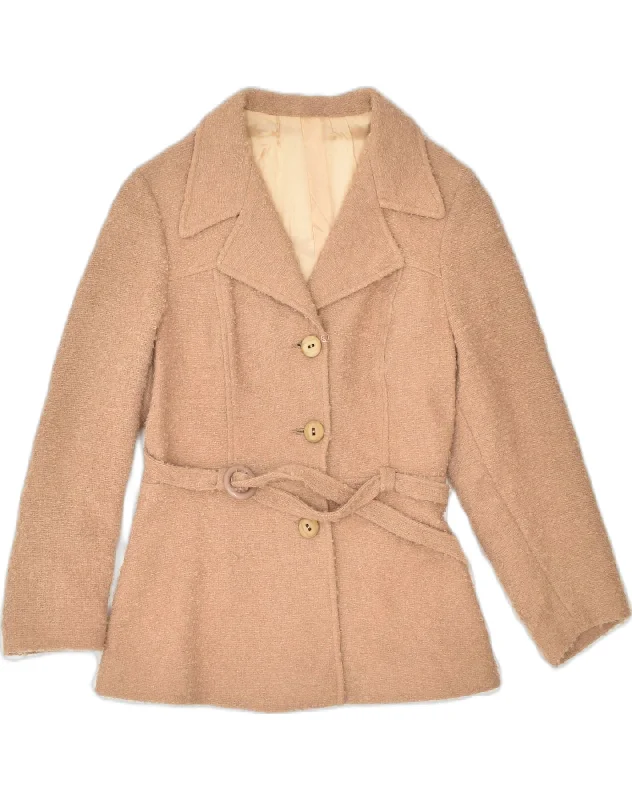 Women's Layered Outfit VINTAGE Womens Overcoat UK 8 Small Beige Wool