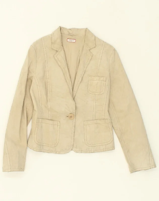 Women's Work Apparel MAX & CO. Womens 1 Button Leather Blazer Jacket IT 46 Large Beige Leather Women's Work Apparel MAX & CO. Womens 1 Button Leather Blazer Jacket IT 46 Large Beige Leather