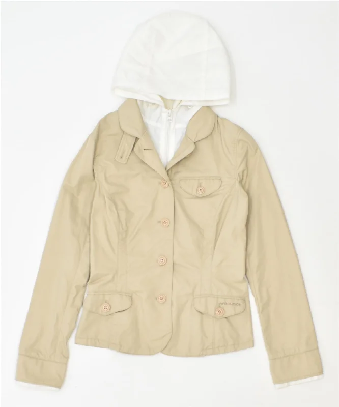 Fashion-Forward Women's Clothing WOOLRICH Womens Hooded Bomber Jacket UK 6 XS Beige Cotton Fashion-Forward Women's Clothing WOOLRICH Womens Hooded Bomber Jacket UK 6 XS Beige Cotton