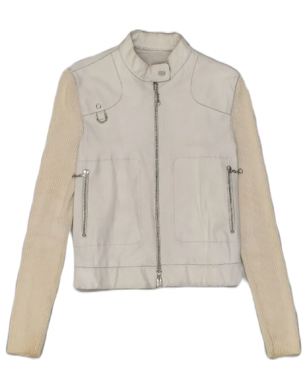 Comfy Women's Outfits for Daily Wear MARELLA Womens Leather Jacket IT 42 Medium Off White Leather