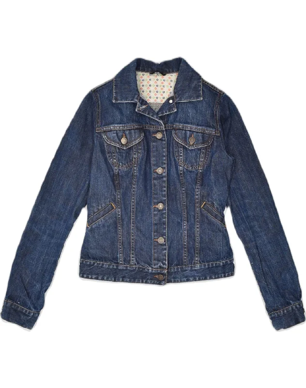 Online Boutique Stores SISLEY Womens Graphic Denim Jacket IT 40 Small Navy Blue Cotton Classic