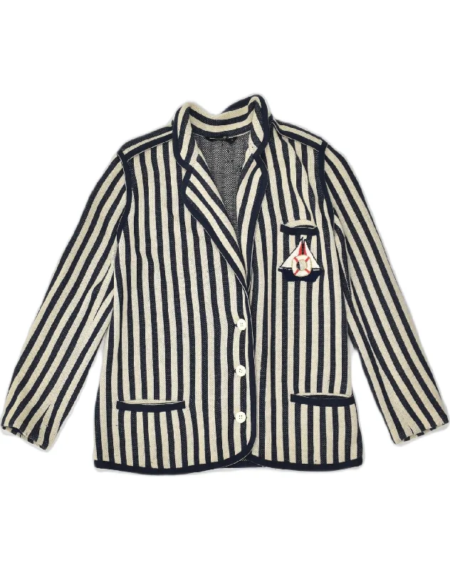 Women's Clothing For Casual Outings VINTAGE Womens 3 Button Blazer Jacket IT 44 Medium Blue Striped Cotton