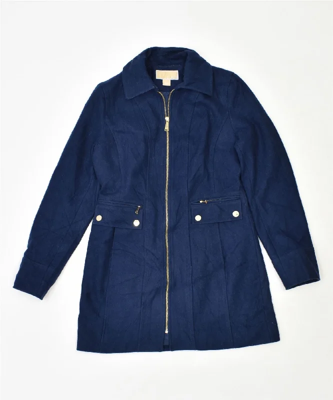 Luxury Women's Fashion MICHAEL KORS Womens Full Zip Overcoat US 2 XS Navy Blue Wool