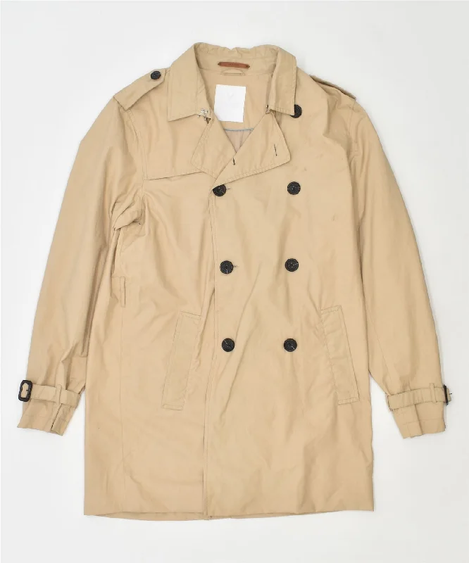Best Online Boutiques LYLE & SCOTT Womens Double Breasted Coat UK 14 Medium Beige Cotton