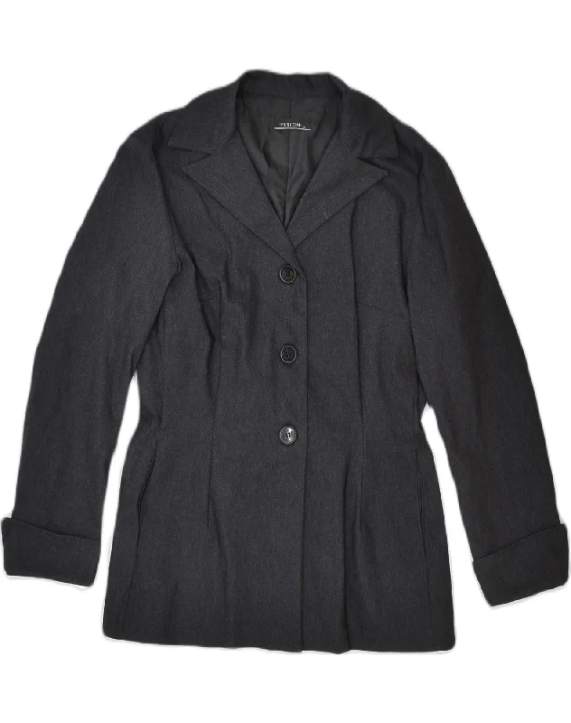 Vintage-Inspired Women's Apparel VINTAGE Womens 3 Button Blazer Jacket UK 12 Medium Black Polyamide Vintage-Inspired Women's Apparel VINTAGE Womens 3 Button Blazer Jacket UK 12 Medium Black Polyamide
