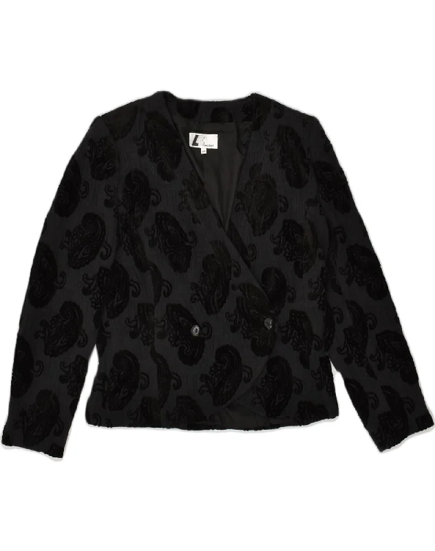 Trendy Women's Fashion VINTAGE Womens Double Breasted Blazer Jacket IT 46 Large Black Floral Trendy Women's Fashion VINTAGE Womens Double Breasted Blazer Jacket IT 46 Large Black Floral