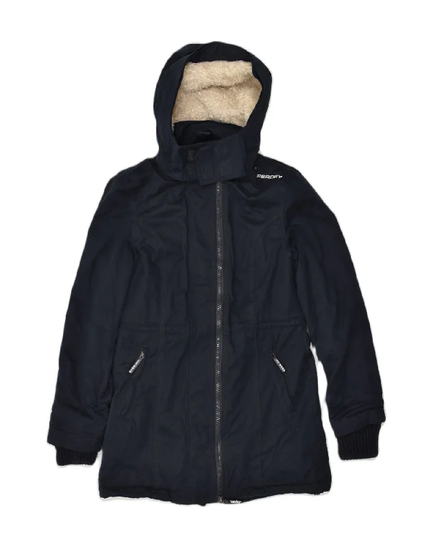 Stylish Everyday Clothing SUPERDRY Womens Hooded Parka Jacket UK 10 Small Navy Blue Polyester Stylish Everyday Clothing SUPERDRY Womens Hooded Parka Jacket UK 10 Small Navy Blue Polyester