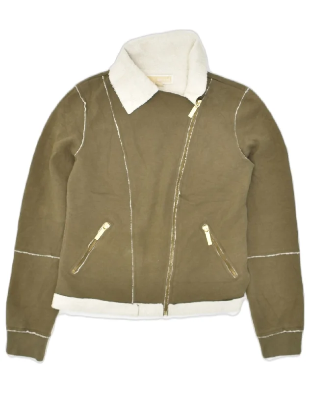 Women's Clothes Online Shopping MICHAEL KORS Womens Sherpa Bomber Jacket UK 6 XS Khaki Polyester Women's Clothes Online Shopping MICHAEL KORS Womens Sherpa Bomber Jacket UK 6 XS Khaki Polyester
