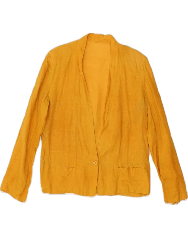 Chic Women's Attire GENNY Womens 1 Button Blazer Jacket IT 46 Large Yellow Linen